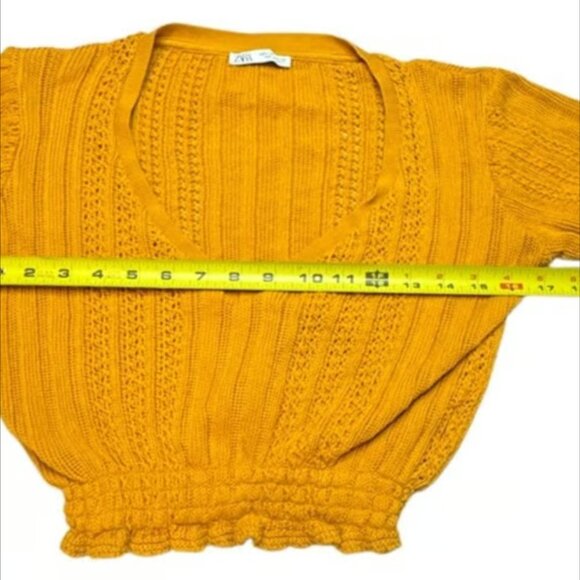 Zara MSRP $49 Orange Crochet Short Sleeve Crop V-neck Knit Top Elastic Waist SM - Picture 5 of 8